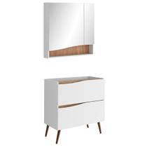 Conjunto Banheiro Gabinete Com Pés e Armário Com Espelho 80cm Evie B06 Branco Tau - Lyam Decor Conjunto Banheiro Gabinete Com Pés e Armário Com Espelho 80cm Evie B06 Branco Tau - Lyam Decor