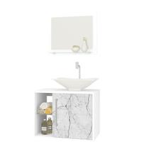 Conjunto Banheiro Gabinete e Espelheira Baden Branco/Carrara
