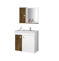 Conjunto Banheiro Gabinete Espelheira Munique Branco/Madeira