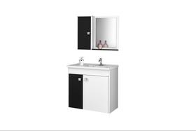 Conjunto Banheiro Gabinete Espelheira Munique Branco / Preto