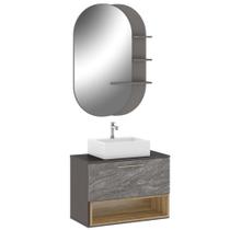 Conjunto Banheiro Gabinete Suspenso Com Cuba E Espelho Vicenza B06 Branco Magneto Nogal - Lyam Decor
