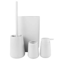 Conjunto banheiro lavabo 4 peças branco lixeira saboneteira escovão porta escova dentes - MOOD