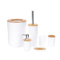 Conjunto Banheiro Lixeira Saboneteira Kit 6 Peças Bambu