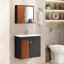 Conjunto Banheiro Munique Armário Superior + Gabinete Cuba Cor:Branco/Preto Conjunto Banheiro Munique Armário Superior + Gabinete Cuba Cor:Branco/Preto