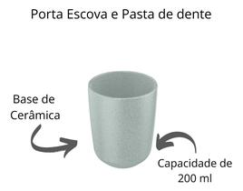 Conjunto Banheiro Osaka Cerâmica Dispenser Escova Bambu