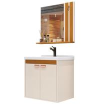 Conjunto Banheiro Pallas Gabinete Cuba e Espelho cor Off White / Nature - MJM Casa dos Móveis