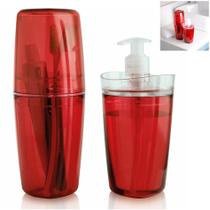 Conjunto Banheiro Tule Porta Escovas Pasta Dispenser Sabonete Pia - CBT 805 Ou