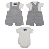 Conjunto Banho De Sol Com Body Bebê Menino Cinza Suedine