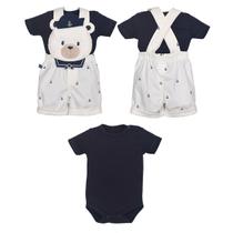 Conjunto Banho De Sol Com Body Bebê Menino Suedine Ursinho Conjunto Banho De Sol Com Body Bebê Menino Suedine Ursinho