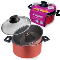 Conjunto Banho Maria Nigro 3x1 20cm Antiaderente Vermelho - 025289 Conjunto Banho Maria Nigro 3x1 20cm Antiaderente Vermelho - 025289