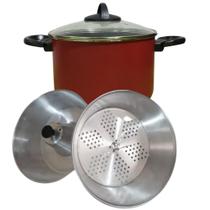 Conjunto Banho Maria Pudim E Vapor Antiaderente Vermelho Com Tampa Vidro