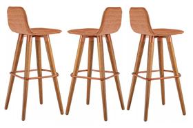 Conjunto Banqueta Alta Tecido Linho Terracota Detalhe em Aço Cor Cobre para Balcão - 3 Unidades