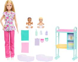 Conjunto Barbie Profissões Médica Pediatra com Boneca Fashion e 2 Bebês
