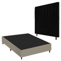 Conjunto Base Cama Box Casal Bege e Cabeceira Itália 140cm Corano Preto - Desk Design