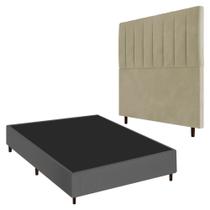 Conjunto Base Cama Box Casal Cinza e Cabeceira Itália 140cm Suede Bege - Desk Design