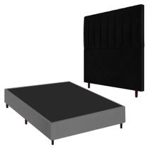 Conjunto Base Cama Box Casal Cinza e Cabeceira Itália 140cm Suede Preto - Desk Design