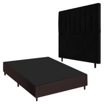 Conjunto Base Cama Box Casal Marrom e Cabeceira Itália 140cm Suede Preto - Desk Design