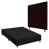 Conjunto Base Cama Box Casal Preto e Cabeceira Itália 140cm Corano Marrom - Desk Design