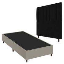 Conjunto Base Cama Box Solteiro Bege e Cabeceira Itália 90cm Corano Preto - Desk Design