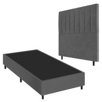 Conjunto Base Cama Box Solteiro Cinza e Cabeceira Itália 90cm Suede Cinza - Desk Design