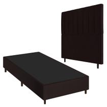 Conjunto Base Cama Box Solteiro Marrom e Cabeceira Itália 90cm Corano Marrom - Desk Design