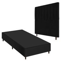 Conjunto Base Cama Box Solteiro Preto e Cabeceira Itália 90cm Corano Preto - Desk Design