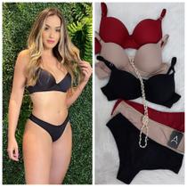 Conjunto Básico de calcinha e sutiã em poliamida Essencial Moda Íntima Tamanho P