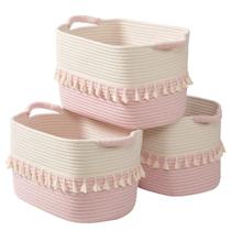 Conjunto Basket TeokJ de 3 caixas de armazenamento de corda de algodão 38x25x23cm Conjunto Basket TeokJ de 3 caixas de armazenamento de corda de algodão 38x25x23cm