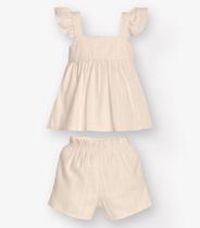 Conjunto Bata com Shorts Bebê Trick Nick Bege