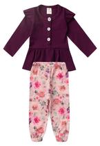 Conjunto Bata e Calça Canelado Bebê - Beringela - Ame Kids