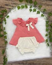 Conjunto bata e calcinha em tricoline, tamanho 3 a 6 meses