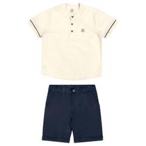 Conjunto Bata Infantil e Bermuda Sarja - Off White/Azul Escuro - Glinny