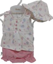 Conjunto Bata + Shorts + Chapeu Bebê Menina Paraiso Rf 13890