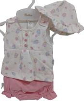 Conjunto Bata + Shorts + Chapeu Bebê Menina Paraiso Rf 13890 Conjunto Bata + Shorts + Chapeu Bebê Menina Paraiso Rf 13890