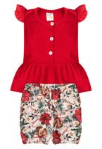 Conjunto Bata Shorts Natal Canelado Bebê - Vermelho - Ame Kids Conjunto Bata Shorts Natal Canelado Bebê - Vermelho - Ame Kids