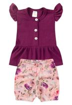 Conjunto Bata Shorts Verão Canelado Bebê - Beringela - Ame Kids