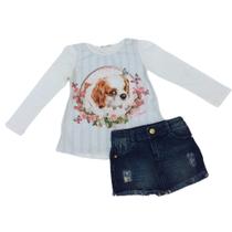 Conjunto batinha+saia jeans infantil fem Petit Cherie Off