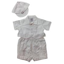 Conjunto Batizado + boné infantil masc Silvaz branco