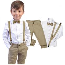 Conjunto Batizado Manga Longa Calça Bebe Infantil Cor Caqui