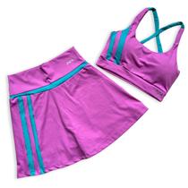 Conjunto Beach Tennis Feminino Fitness Top Bojo Short Saia Look Academia Diferenciado Cós Alto Confortável - NKFit