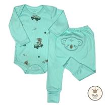 Conjunto Bebê 2 Peças COALA Body Longo Estampado + Calça Bordada RN P M G