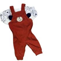 Conjunto bebê 2 peças macacão urso e camiseta manga longa