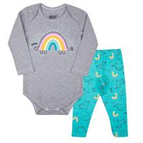 Conjunto Bebe Arco Íris, Cinza/Azul, 0 a 3 Meses, Gaga Baby