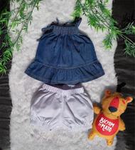 Conjunto bebê - bata chambray com short sarja