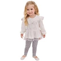 Conjunto Bebê Bata e Legging Jacquard Corações