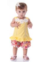 Conjunto Bebê Batinha Amarela Margaridas e Short Estampado Gabriela Aquarela