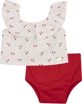 Conjunto Bebê Blusa e Tapa Fralda Nini & Bambini Branco e Vermelho