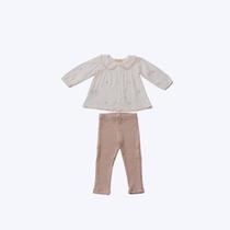 Conjunto Bebê Blusa Manga Longa Bordado E Calça Legging Bege Menina Vigat 2006 Offwhite