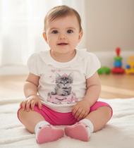 Conjunto Bebê blusinha Gato c/ babado + ciclista Molekada Conjunto Bebê blusinha Gato c/ babado + ciclista Molekada