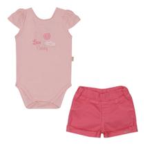 Conjunto Bebê Body Bordado com Shorts Sarja Rosa 12391 TAM G - Paraíso (12018)